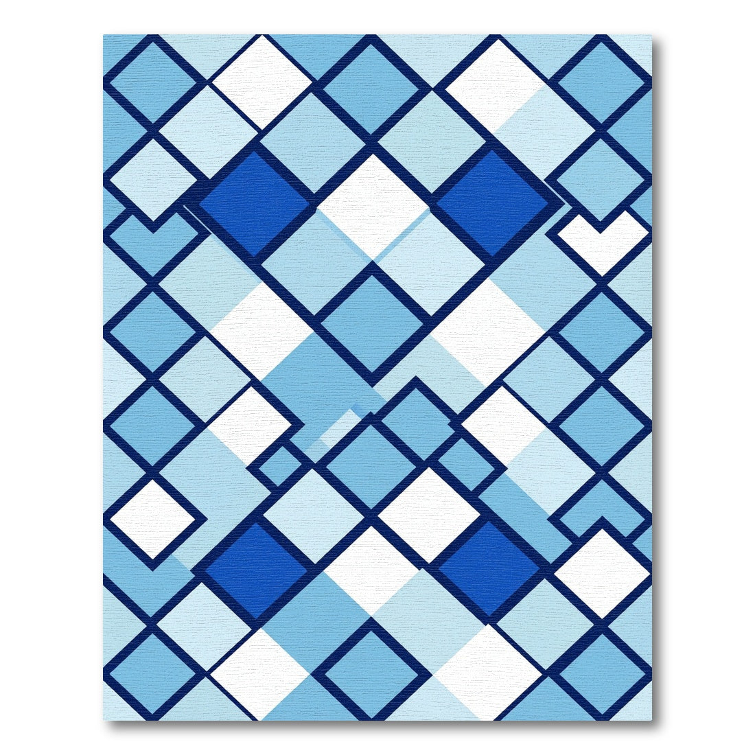 Geometric Blue and White Square Grid Rug