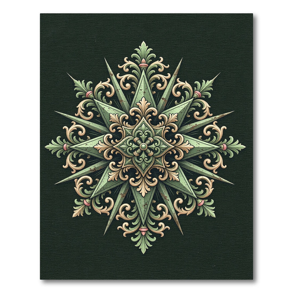 Ornate Sage Green Filigree Star Medallion Rug