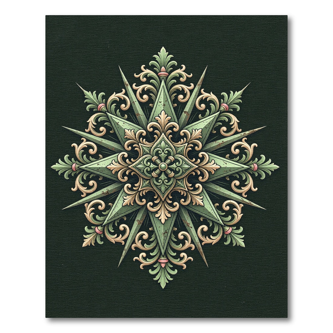 Ornate Sage Green Filigree Star Medallion Rug