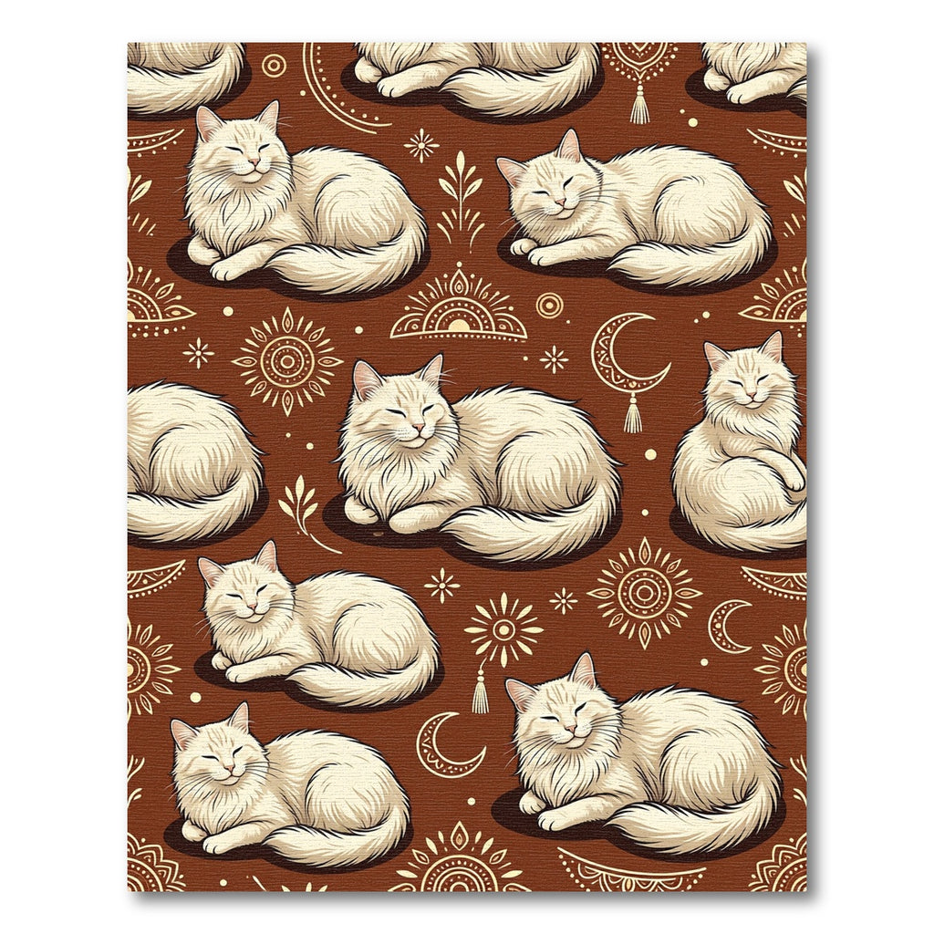Cream Cat Moon Mandala Brown Rug