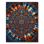 Orange Blue Tie Dye Mandala Floral Rug