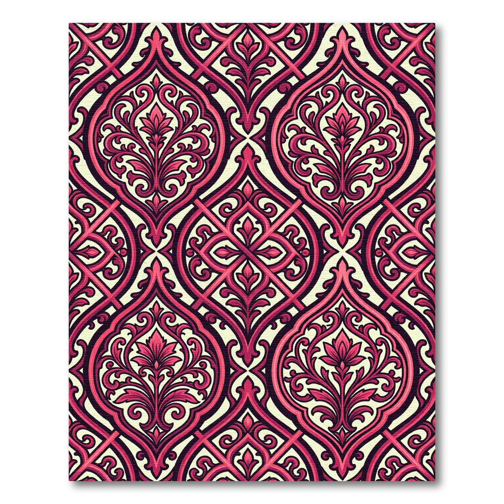 Crimson Red Damask Flourish Rug