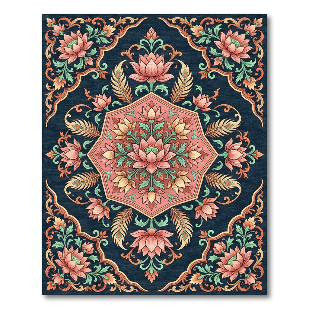 Coral Lotus Floral Medallion Rug