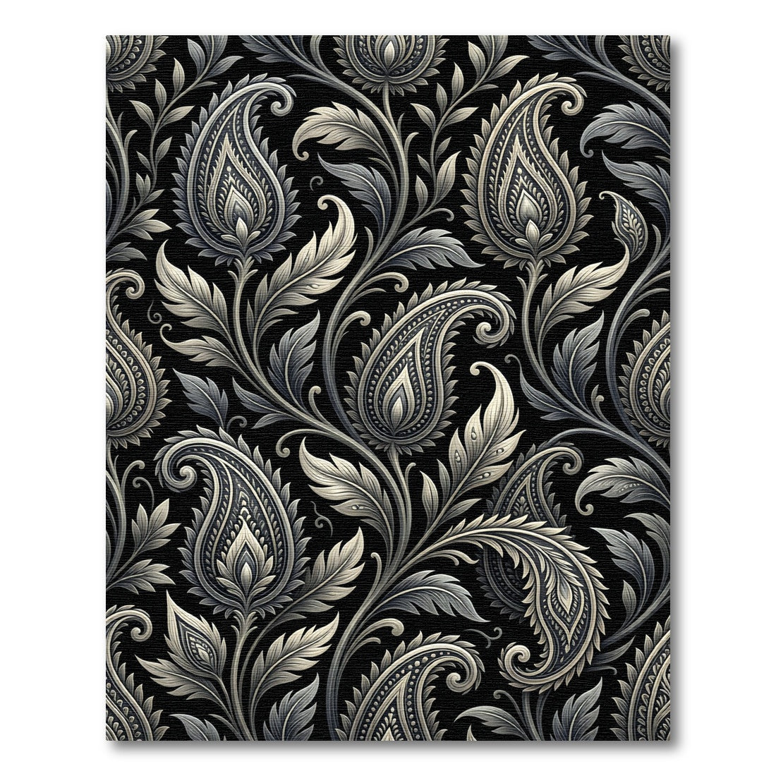 Monochromatic Paisley Floral Scroll Rug