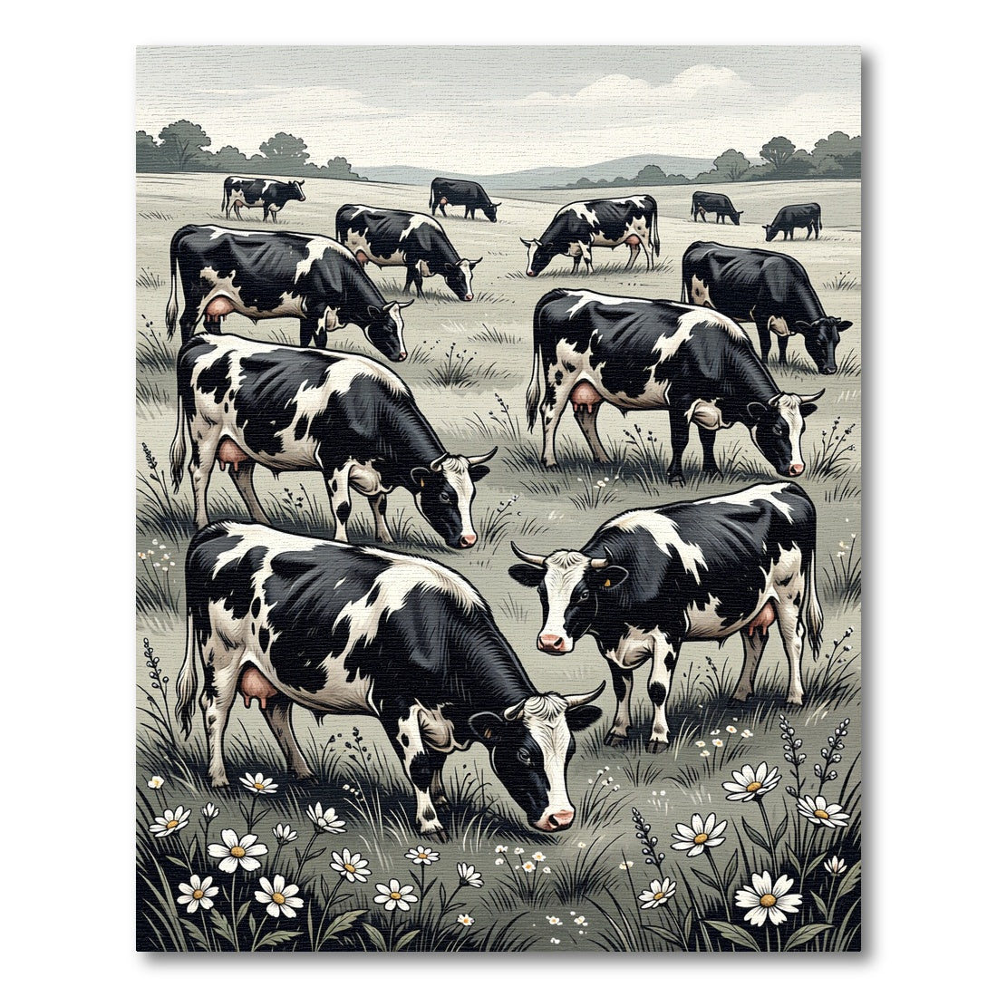 Black and White Grazing Herd Rug