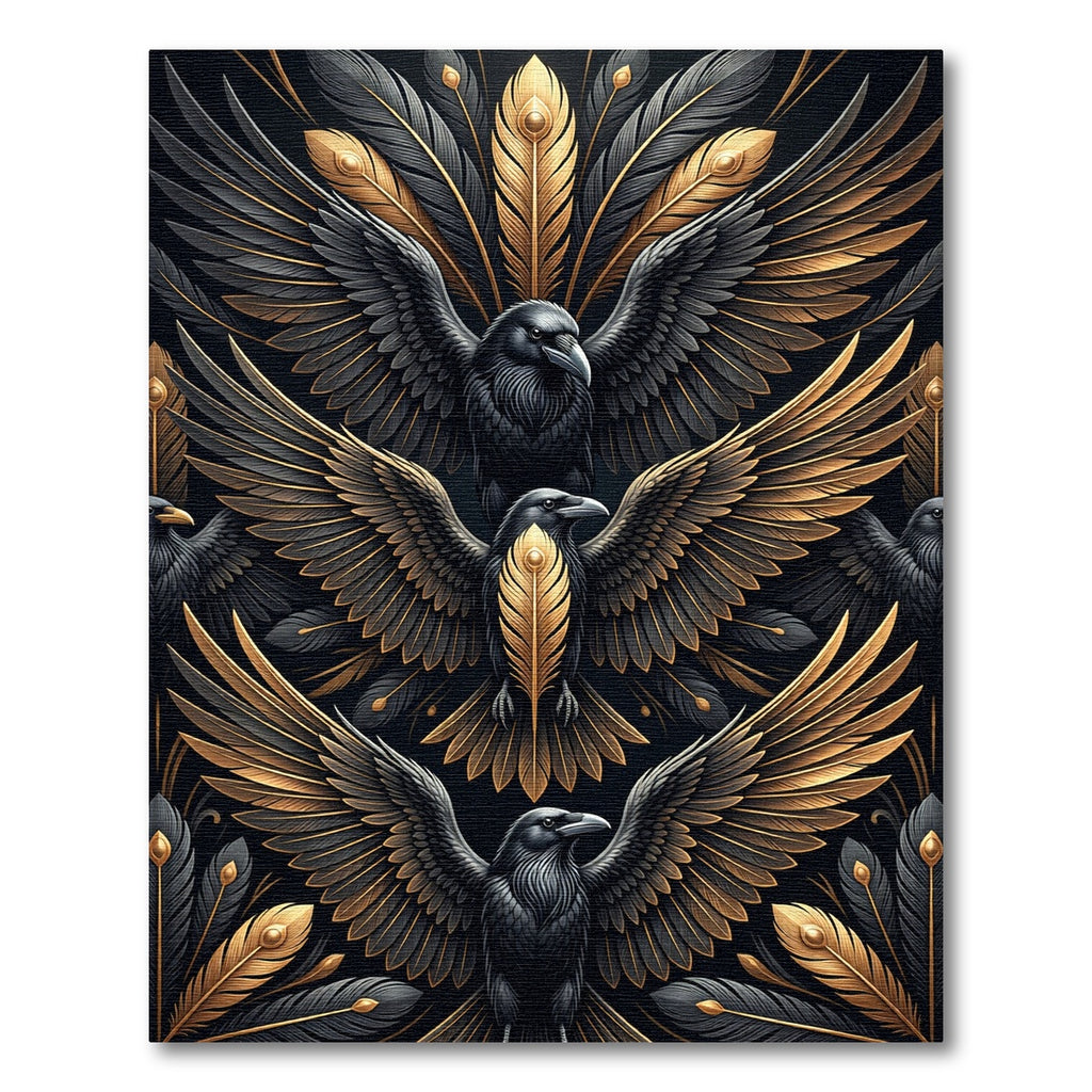 Gilded Raven Wings Black Gold Art Rug