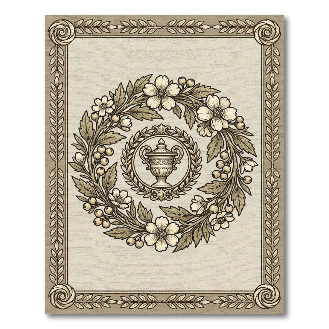 Vintage Floral Urn Wreath Border Rug