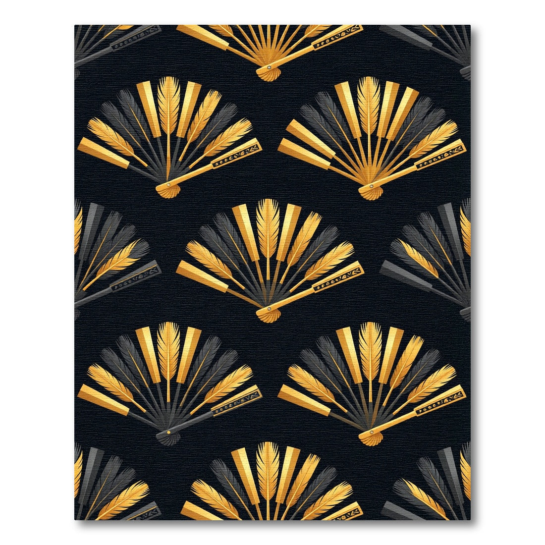 Elegant Golden Fan Leaf Art Deco Rug