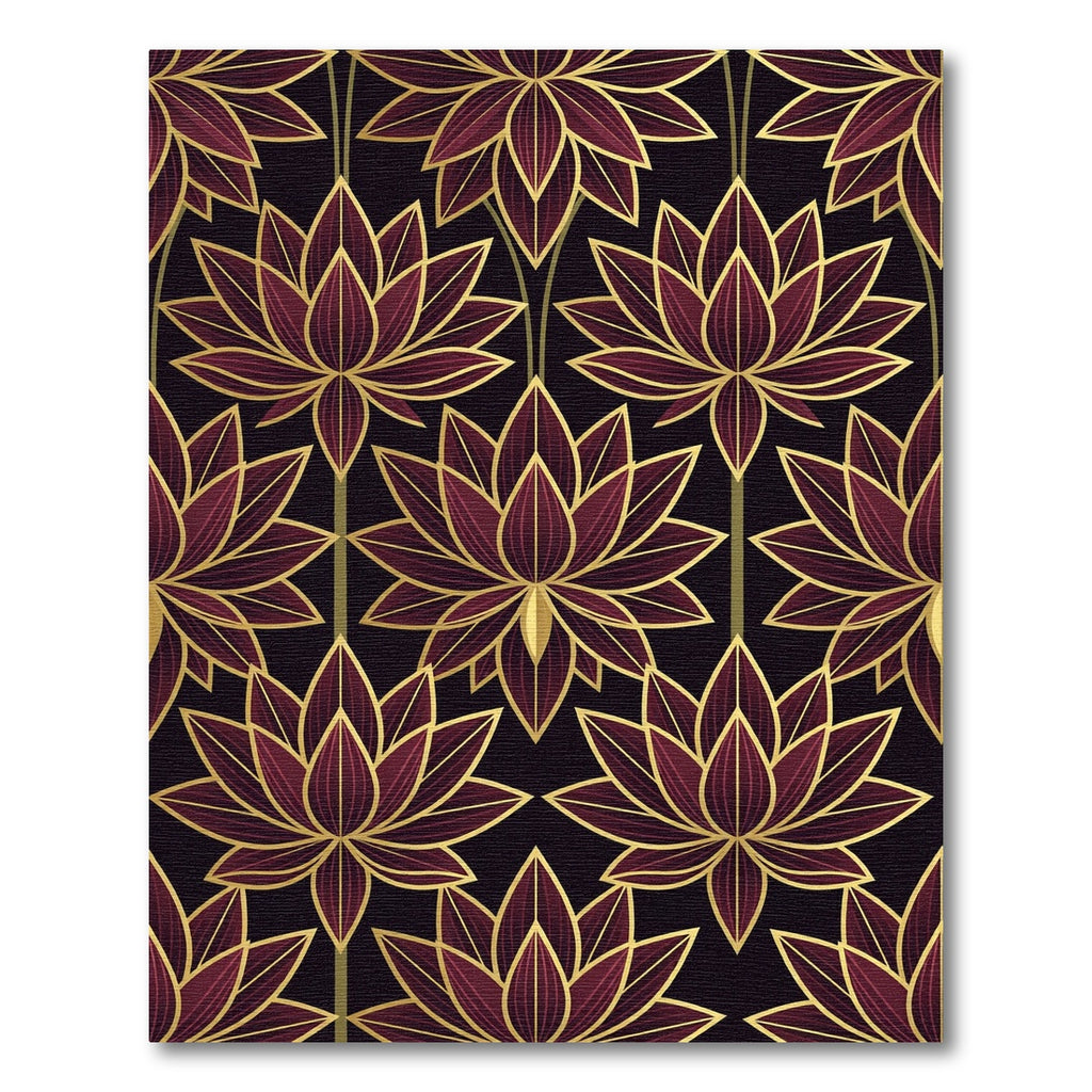 Art Deco Burgundy Lotus Gold Tress Rug