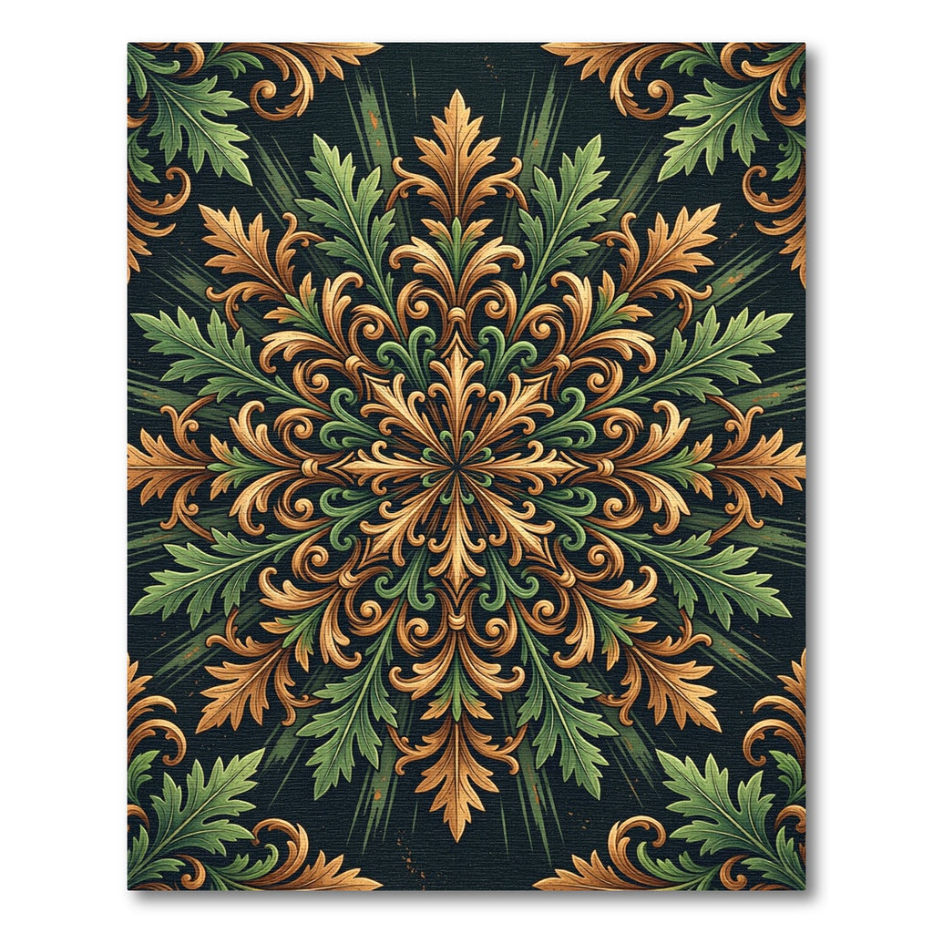 Ornate Gold and Emerald Acanthus Medallion Rug