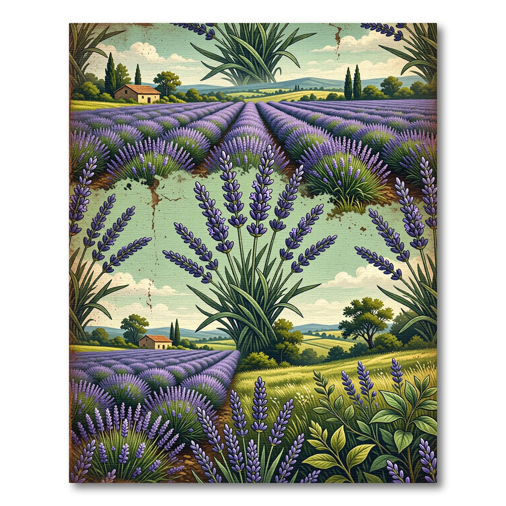 Vintage Lavender Field Landscape Tapestry Rug