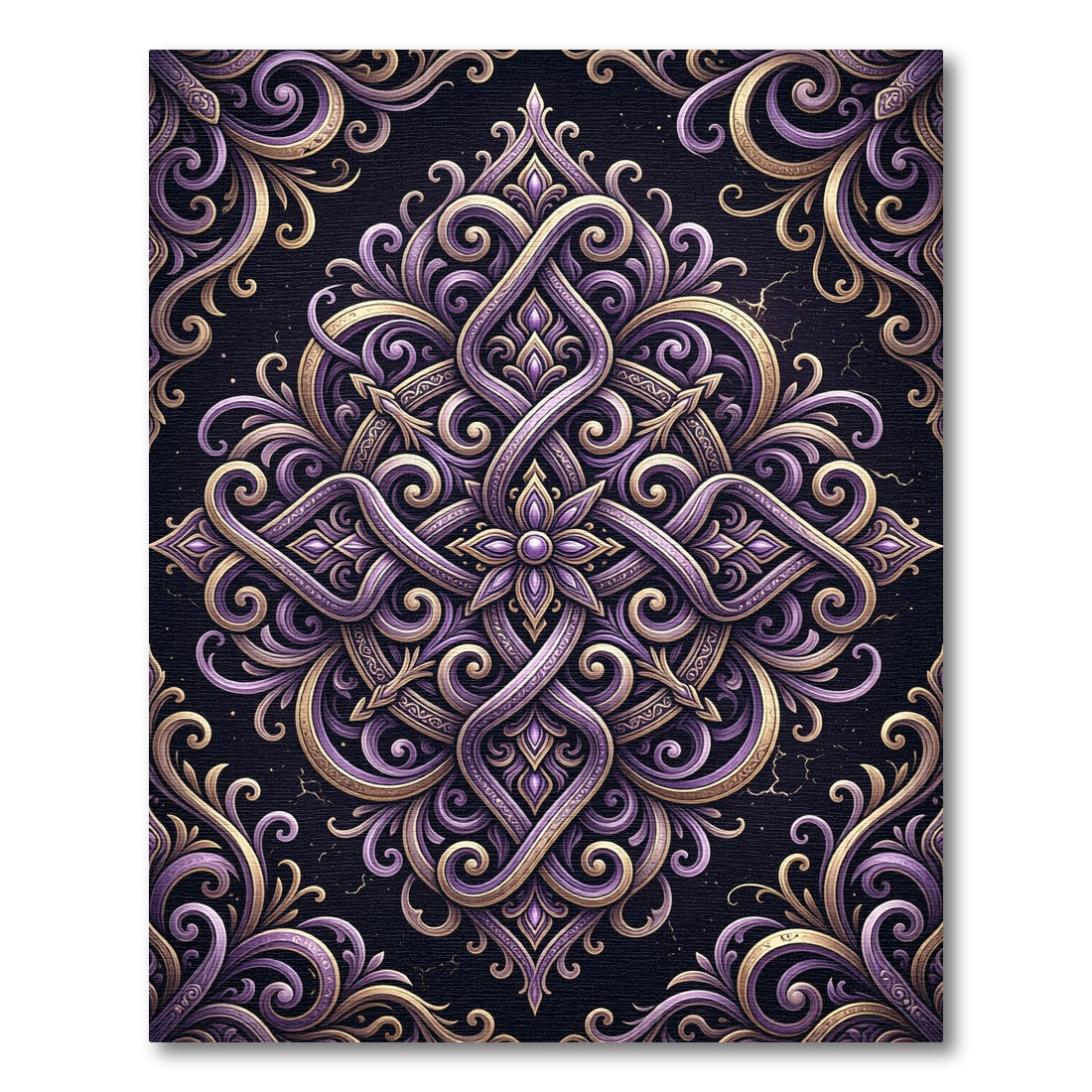 Ornate Amethyst Gold Swirl Medallion Rug