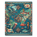 Nautical Compass Sea Creature Marine Map Rug