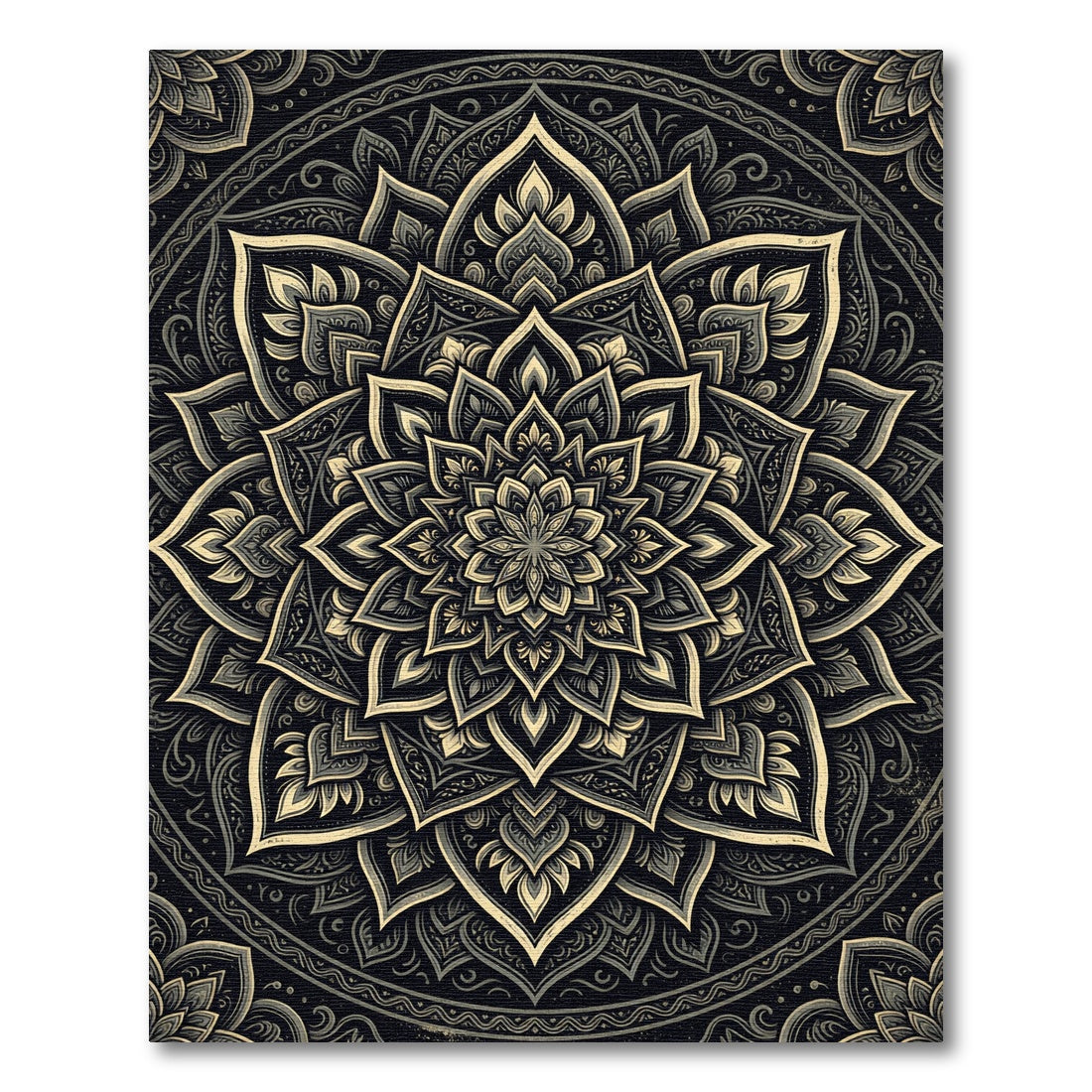 Sophisticated Charcoal and Gold Mandala Rug