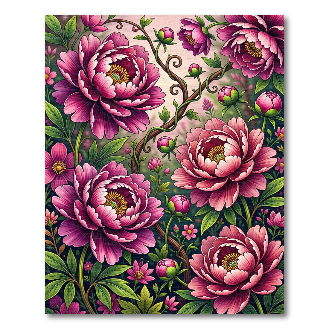 Vibrant Magenta Peony Botanical Garden Rug