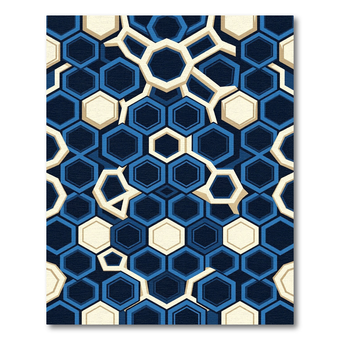Modern Navy Blue Geometric Honeycomb Rug