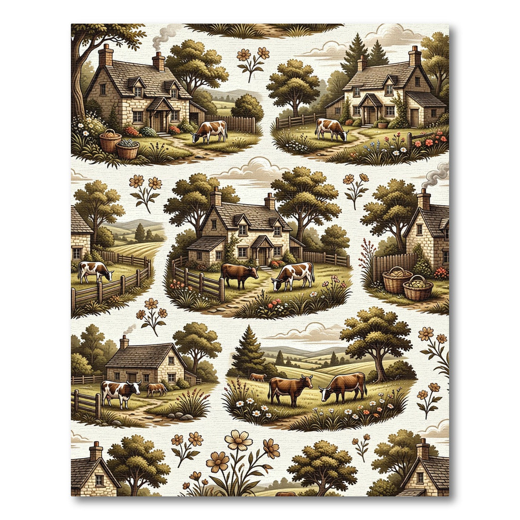 Country Farmhouse Scenic Village Scene Rug