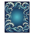 Japanese Deep Blue Spiraling Ocean Wave Rug