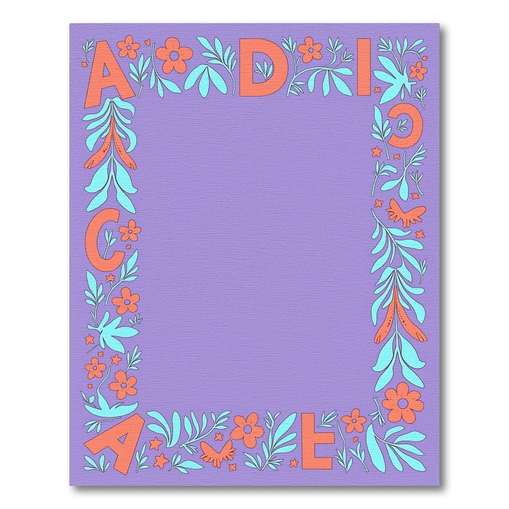Coral Orange Floral Border With Letters Rug