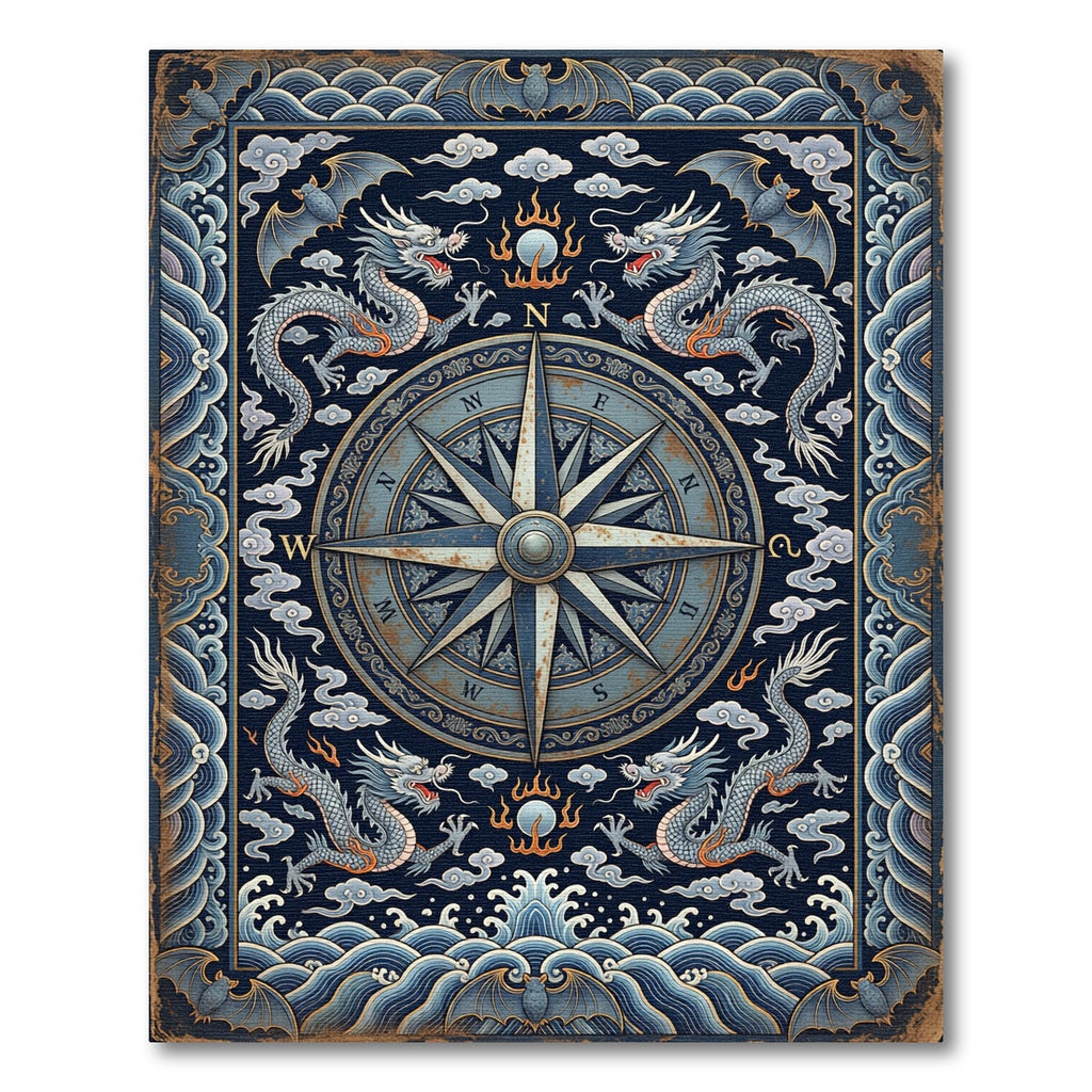 Midnight Dragon Compass Celestial Navy Rug