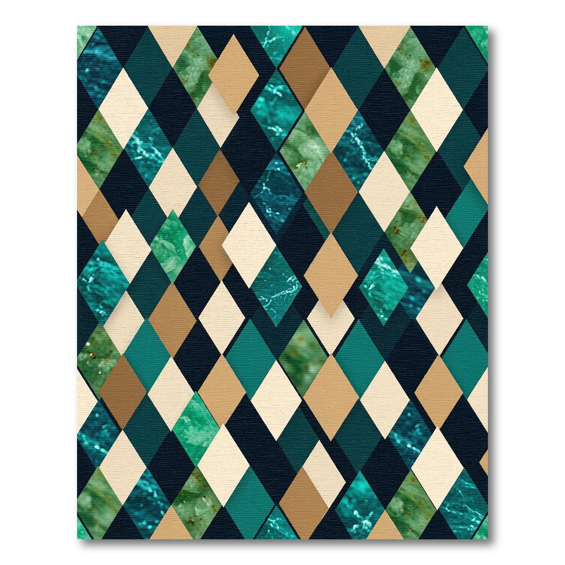 Teal and Gold Geometric Diamond Argyle Rug