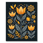 Modern Golden Floral Botanical Illustration Rug