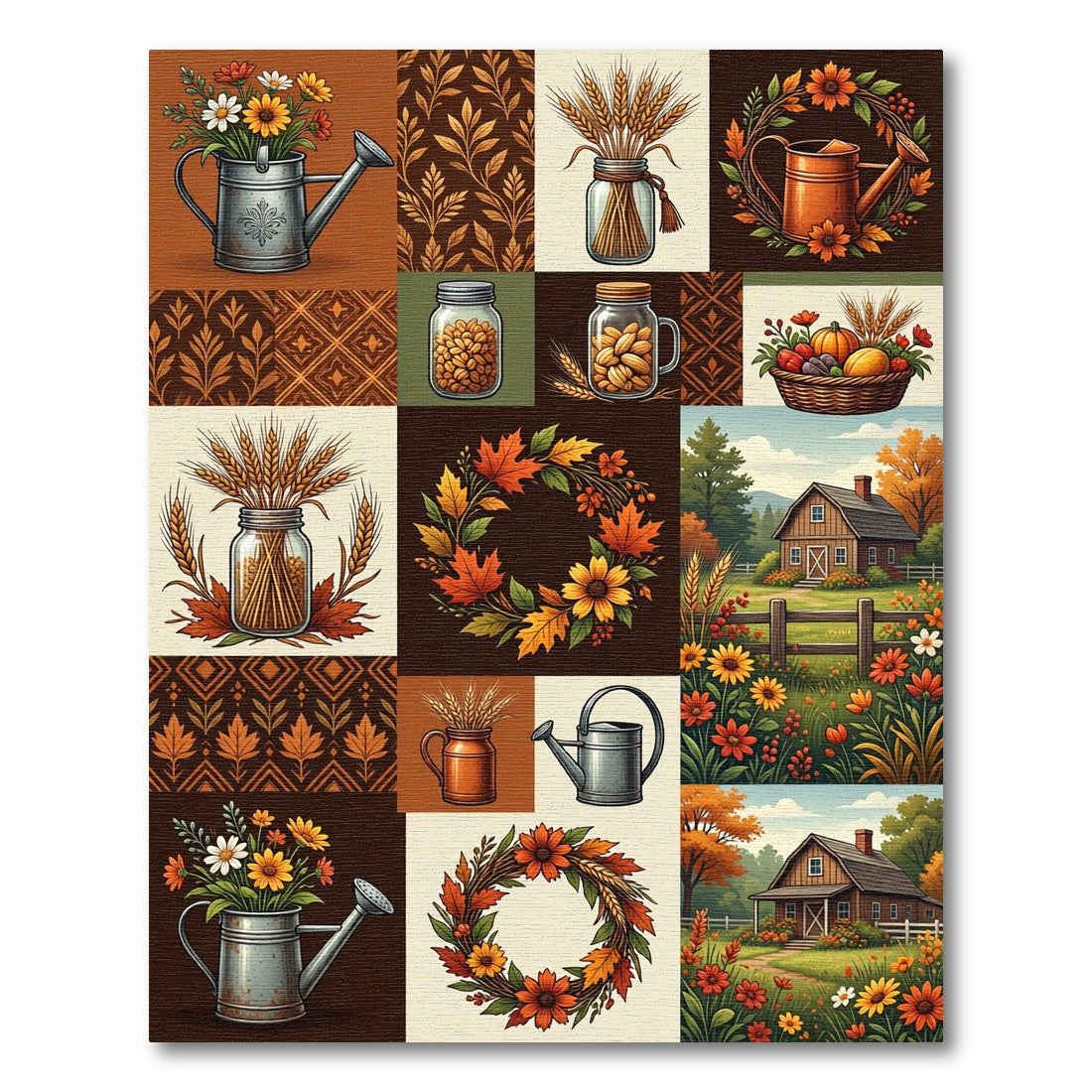 Rustic Autumn Harvest Garden Patchwork Rug