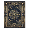 Ornate Gold and Navy Neoclassical Urn Rug