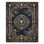 Ornate Gold and Navy Neoclassical Urn Rug
