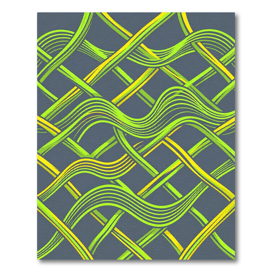 Vibrant Neon Lime Wavy Intersecting Lines Rug