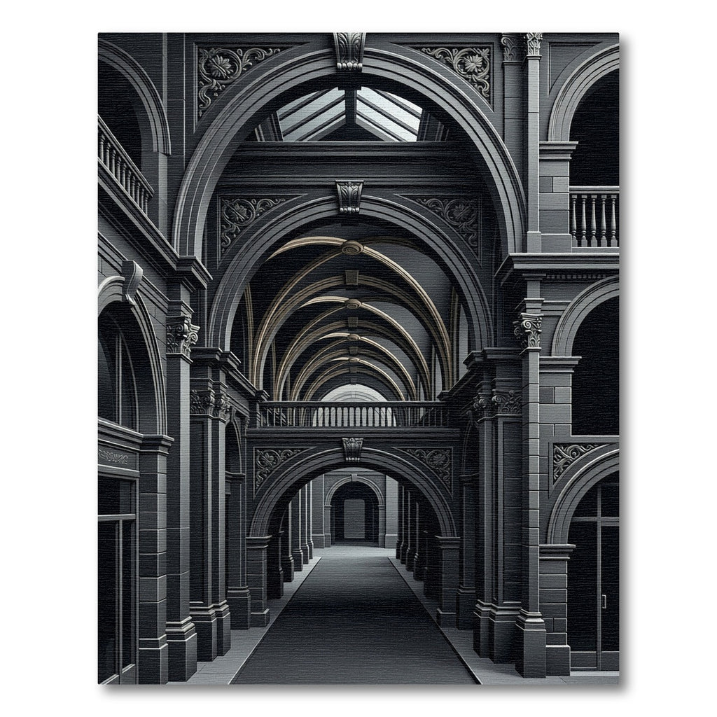 Dark Gray Classical Archway Corridor Rug