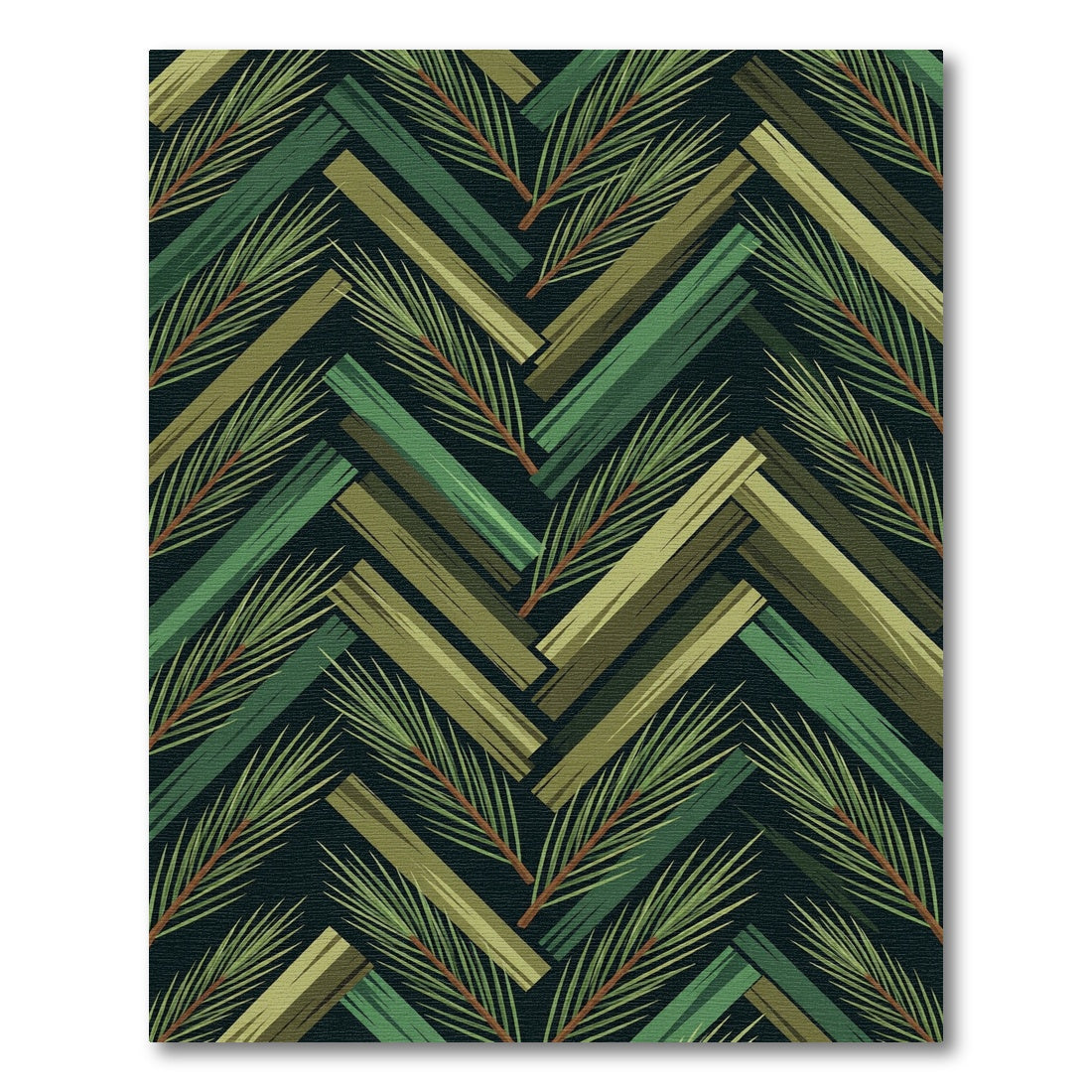 Forest Green Wood Herringbone Palm Fronds Rug