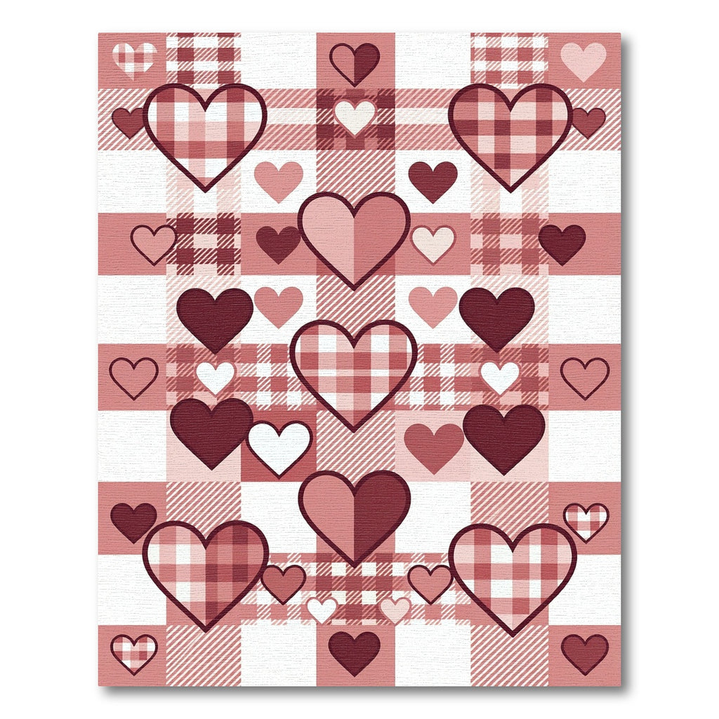 Romantic Pink Plaid Hearts Rug