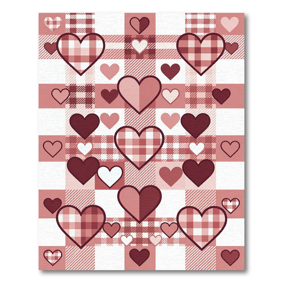 Romantic Pink Plaid Hearts Rug