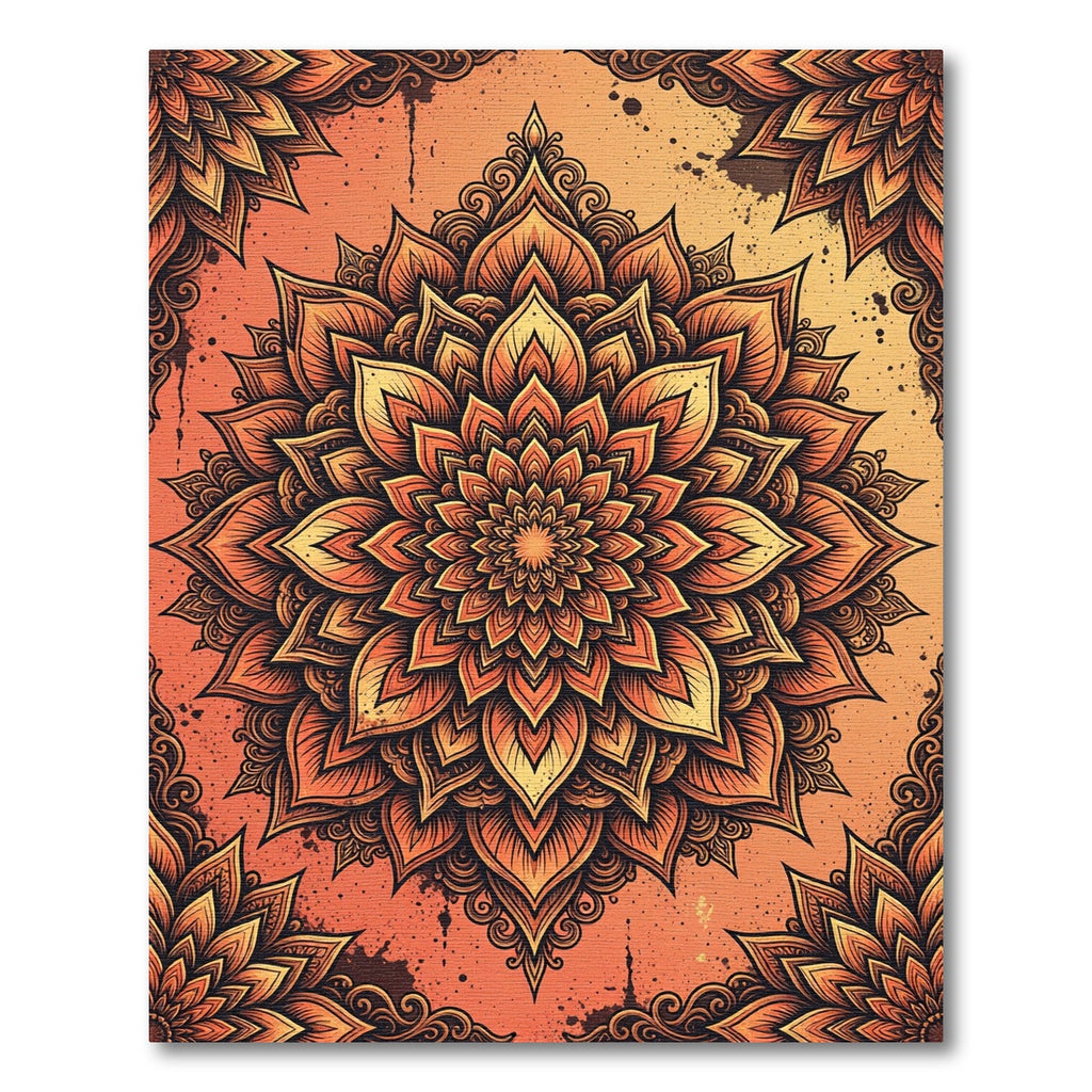 Sunset Orange Floral Lotus Mandala Rug
