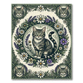 Botanical Tabby Cat Sage Floral Circular Rug