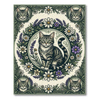 Botanical Tabby Cat Sage Floral Circular Rug