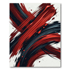 Bold Crimson and Obsidian Abstract Brushstrokes Rug
