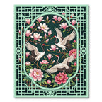 Elegant Crane Magnolia Sage Peony Art Rug