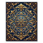 Royal Navy Gold Ornate Scroll Medallion Rug