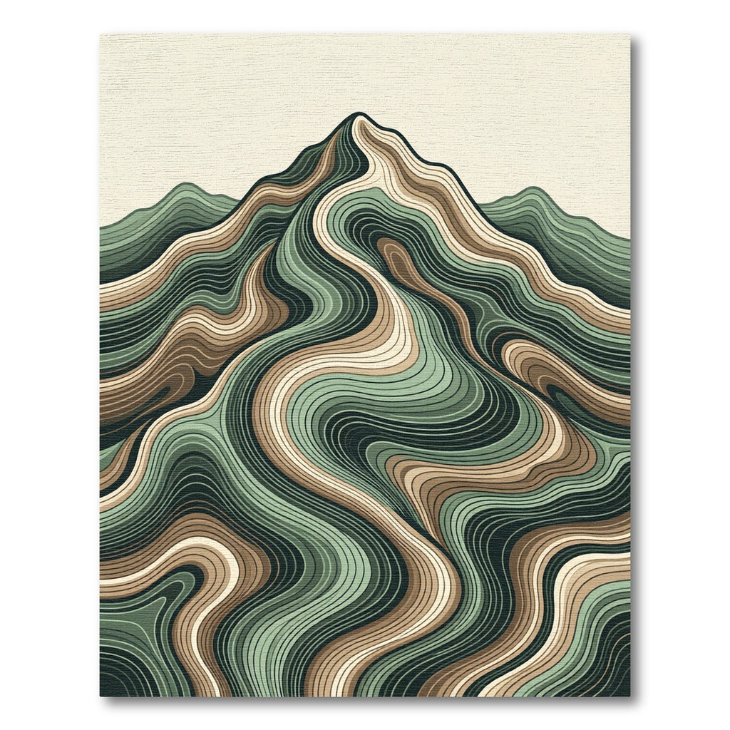 Earthy Green Wavy Mountain Landscape Rug