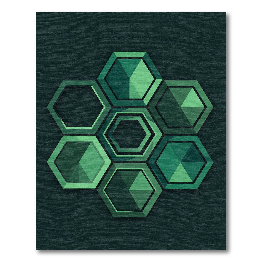 Modern Emerald Hexagon Geometric Arrangement Rug