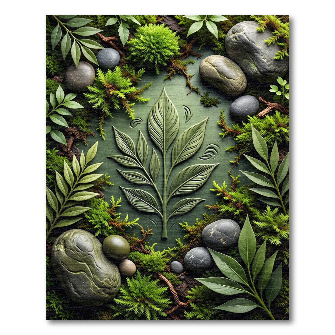 Earthy Green Lithophyte Leaf Composition Rug