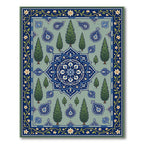 Serene Blue Cypress Tree Garden Medallion Rug