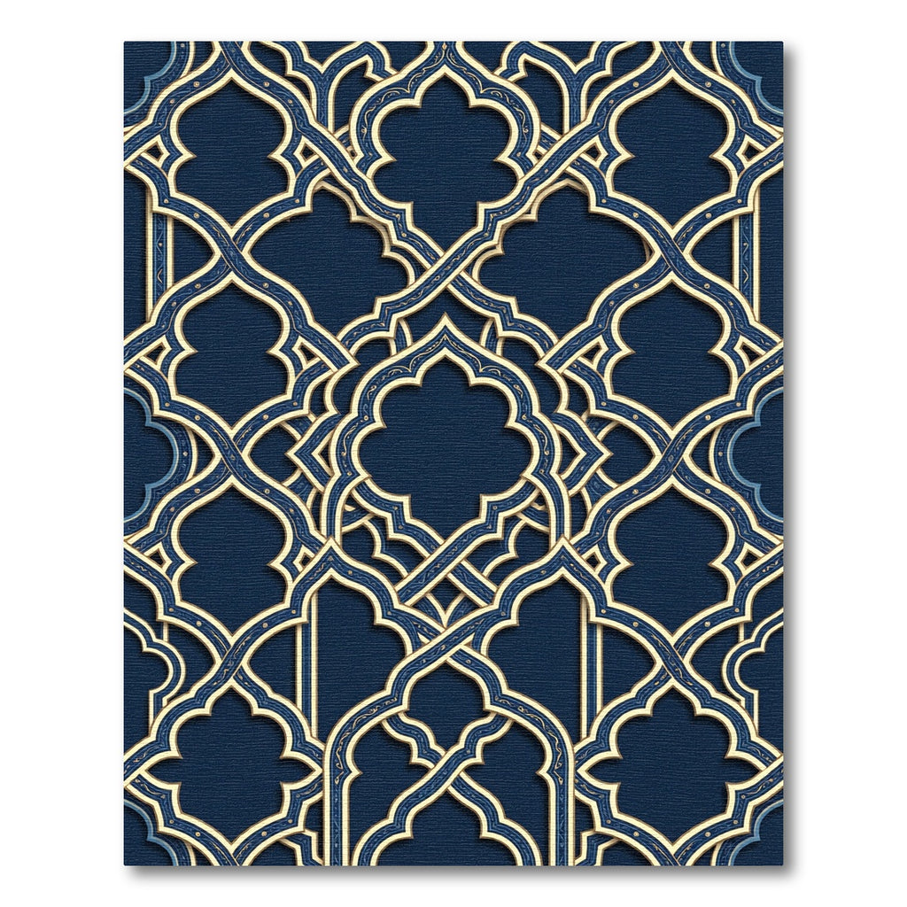 Elegant Navy Gold Interlocking Lattice Rug
