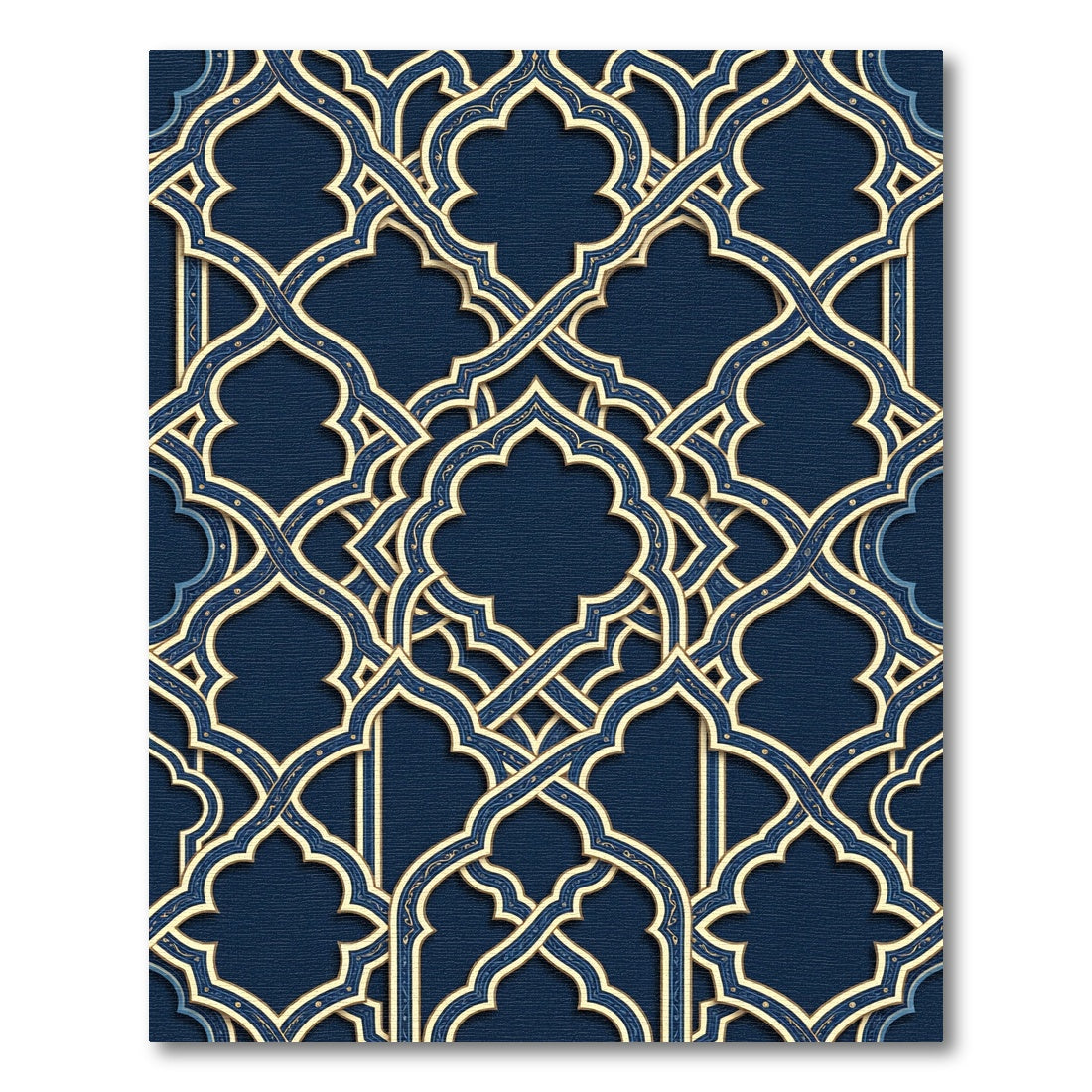 Elegant Navy Gold Interlocking Lattice Rug