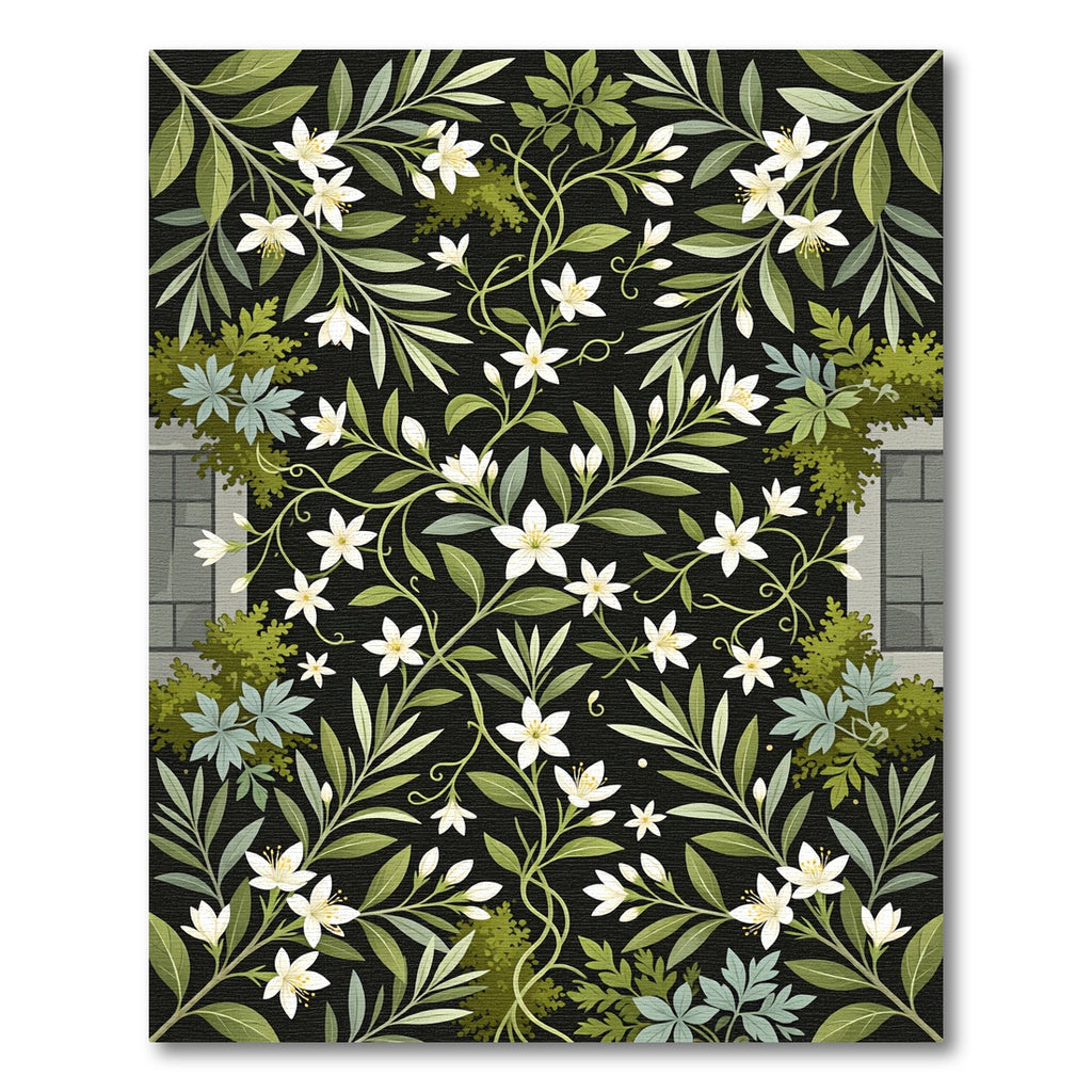 Black Floral Vine Garden Rug