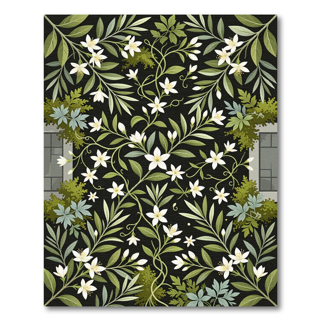 Black Floral Vine Garden Rug