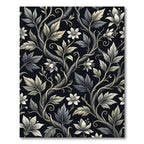 Rich Black Floral Vine Arrangement Rug