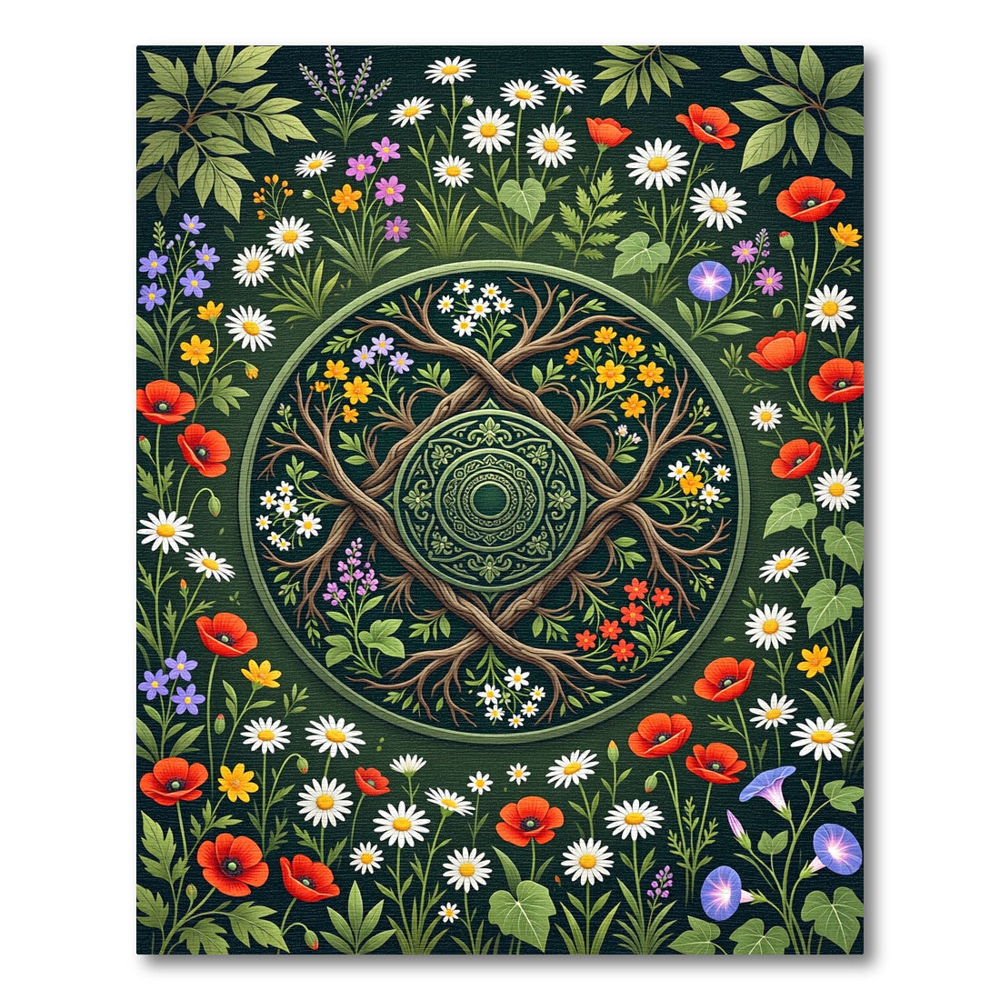 Enchanted Forest Meadow Floral Mandala Rug
